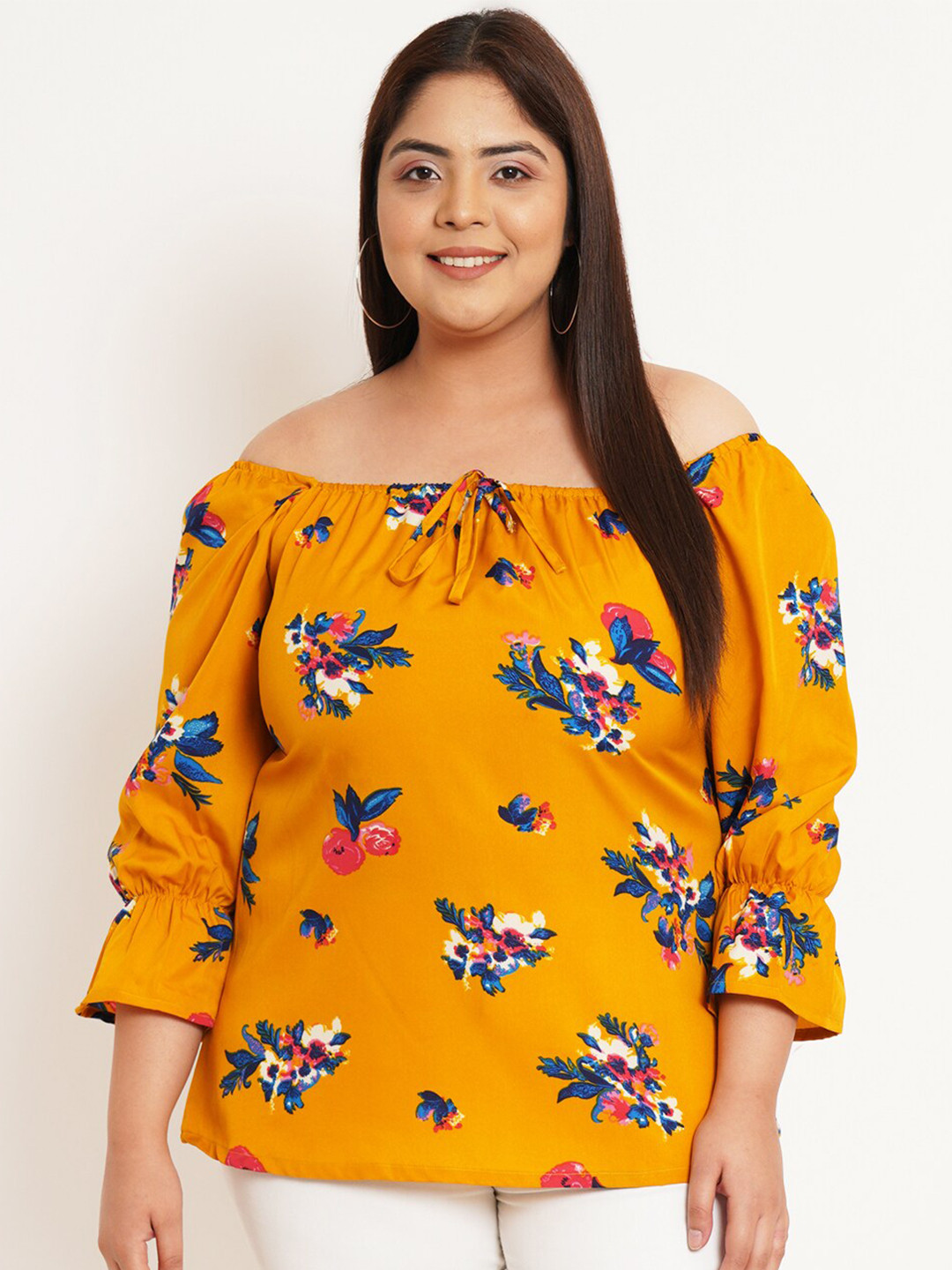 U&F Beyond Floral Printed Off-Shoulder Bardot Top