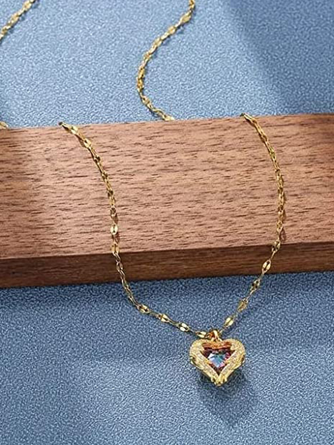 VIEN Gold-Plated Love Heart Crystal Studded Necklace