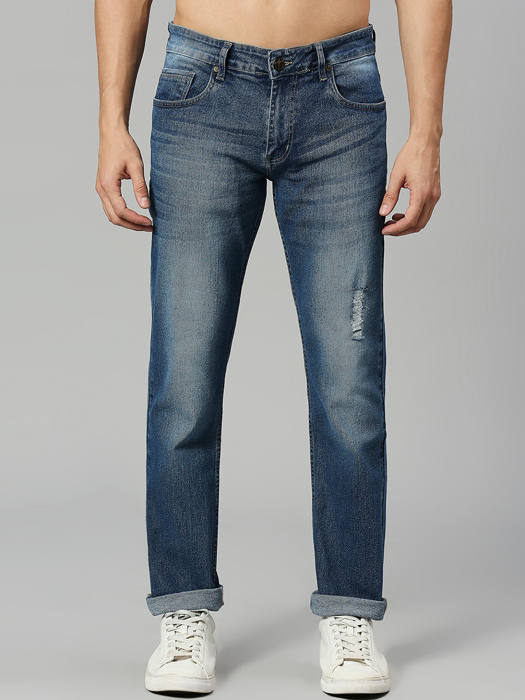 Thomas Scott Men Classic Low Distress Heavy Fade Stretchable Jeans