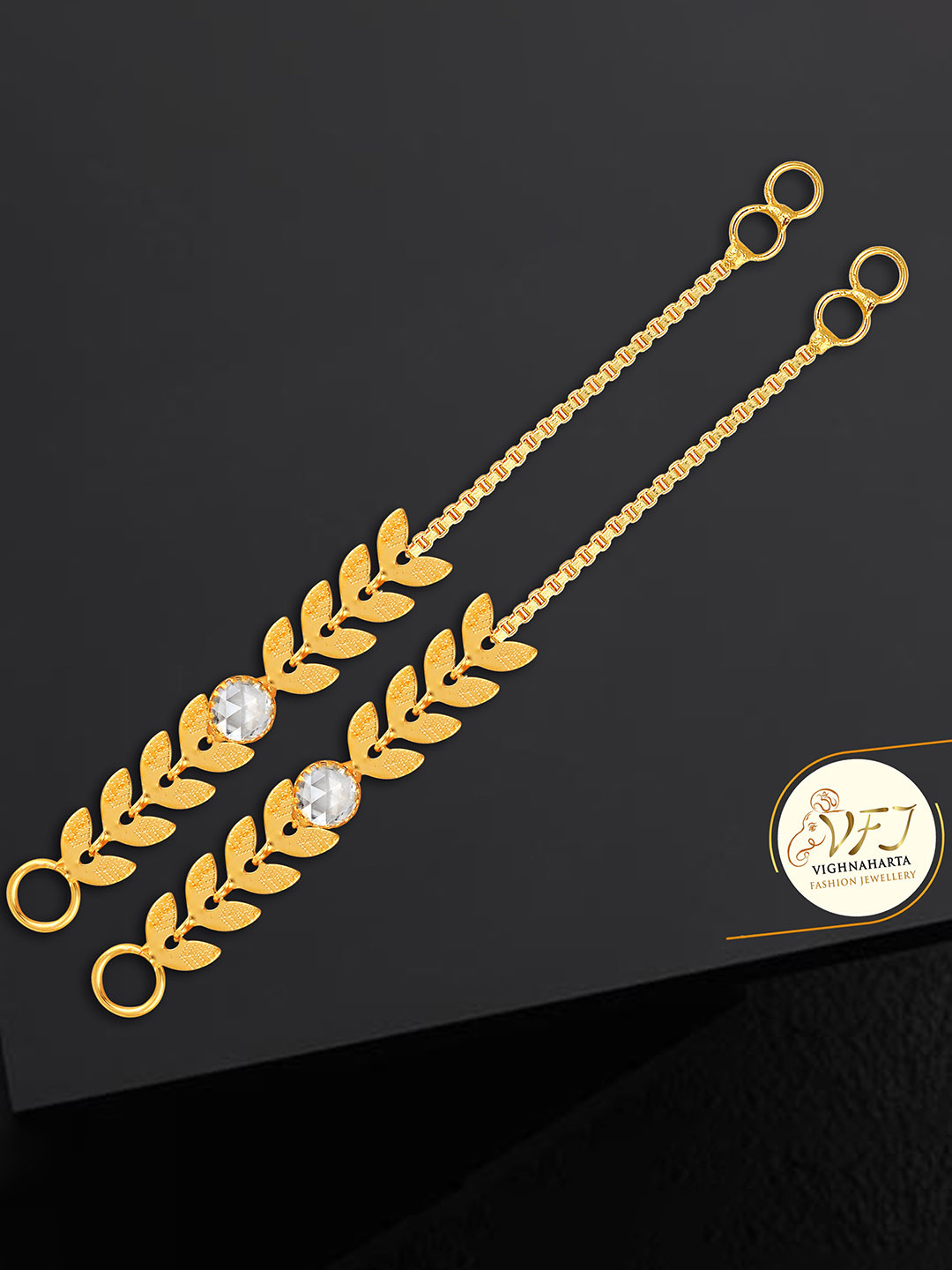 Vighnaharta Gold-Plated Teardrop Shaped Ear Chain Kanoti