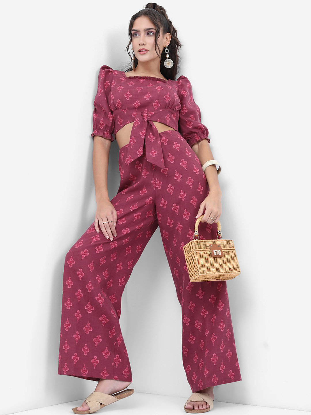 Vishudh Magenta Geometric Printed Crop Top With Palazzos