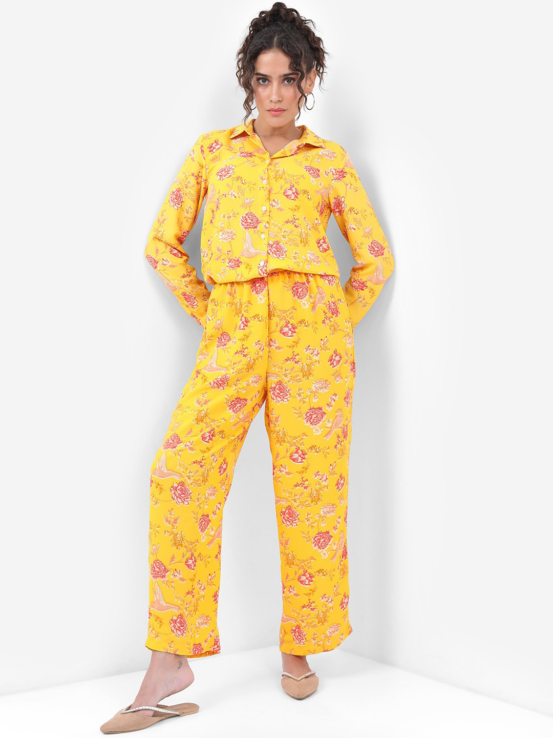 Vishudh Yellow Printed Shirt With Trousers