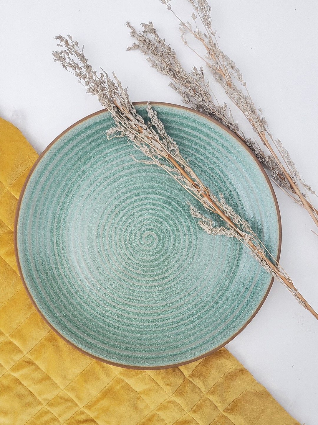 Folkstorys Circlet Azure Teal Textured Ceramic Matte Dinner Plate