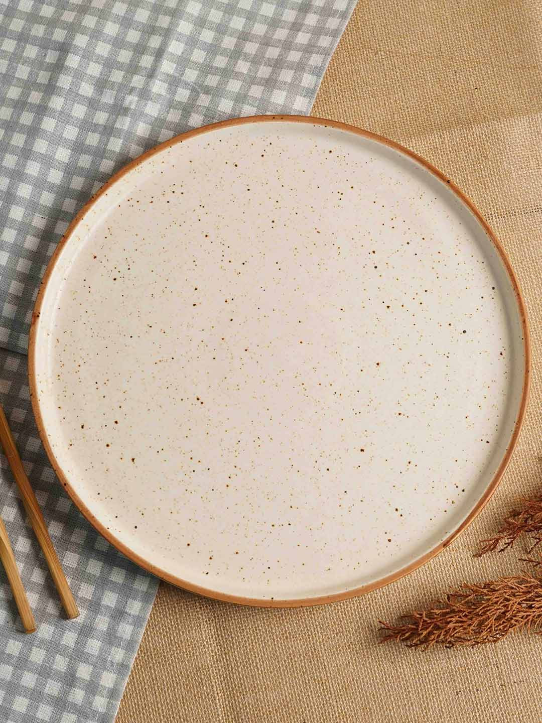 Folkstorys Cream Printed Ceramic Serving Pizza Platter