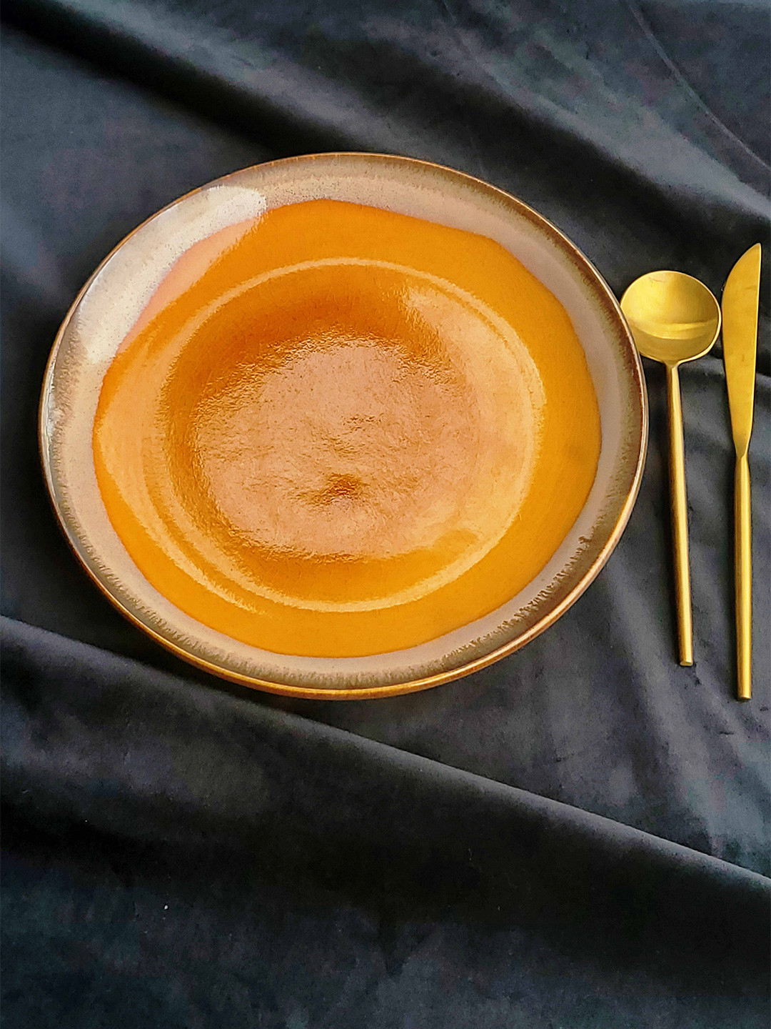 Folkstorys Orange Printed Ceramic Glossy Plate