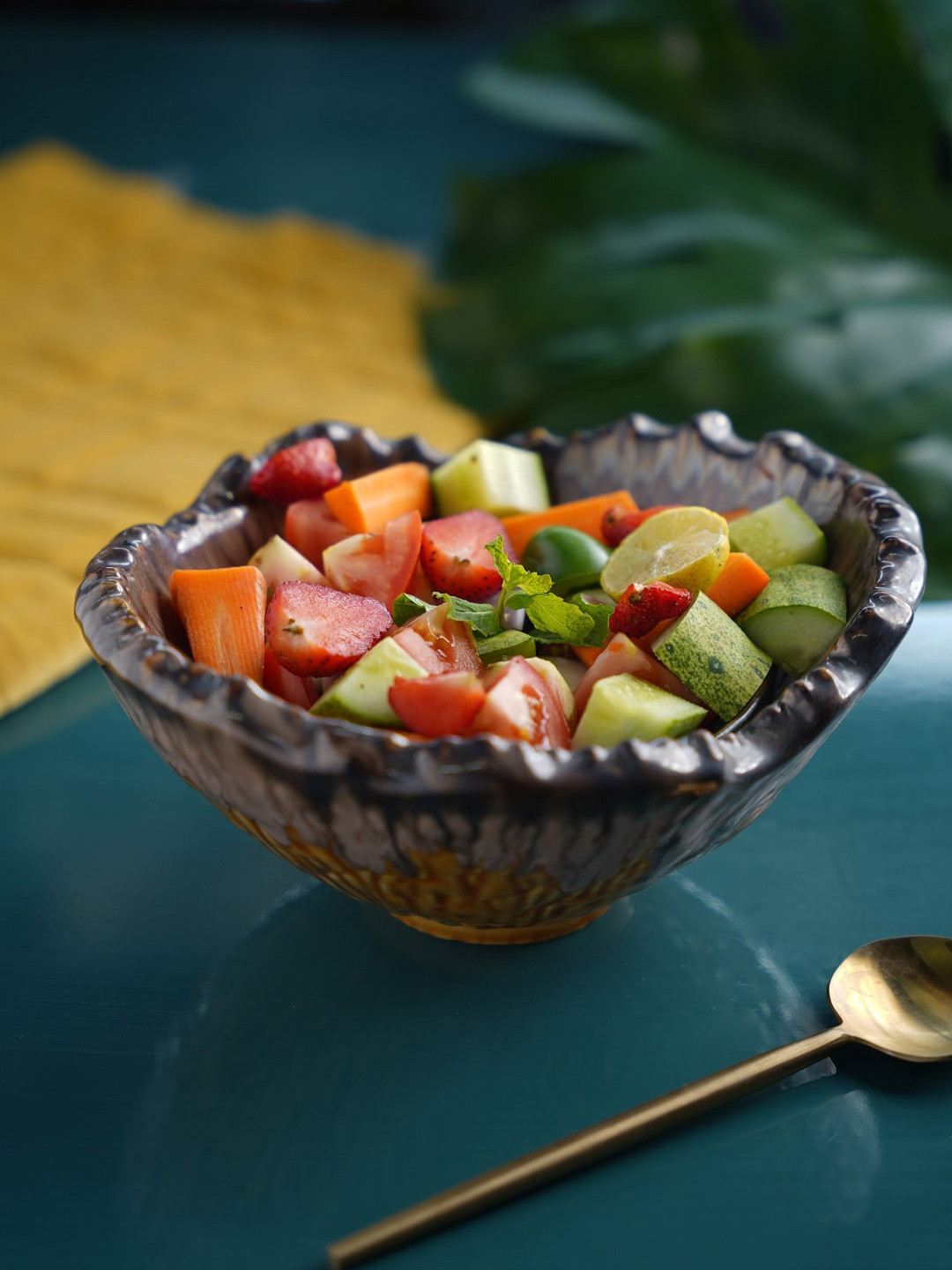 Folkstorys Orange & Brown Ceramic Salad Server