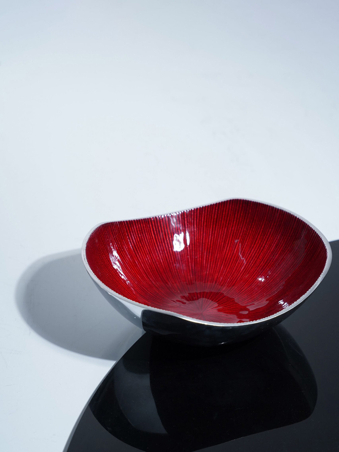 Folkstorys Red & White Textured Stainless Steel Serving Bowl
