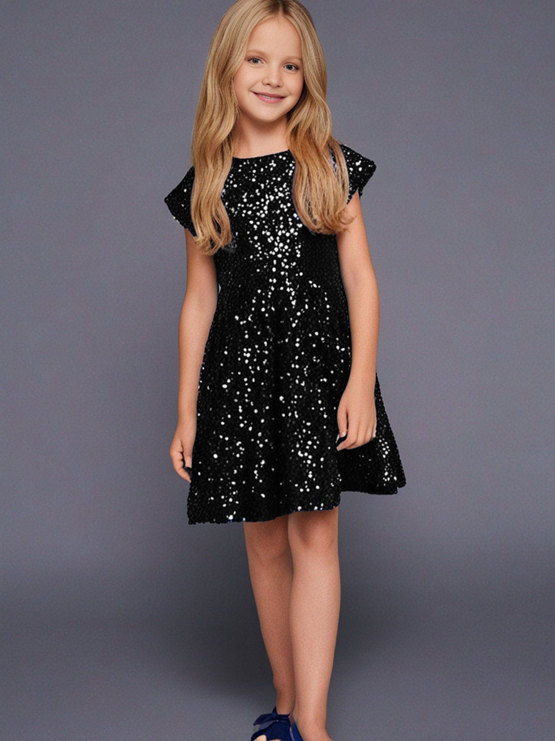 Cherry Crumble Sequin Embellished Round Neck Fit & Flare Dress