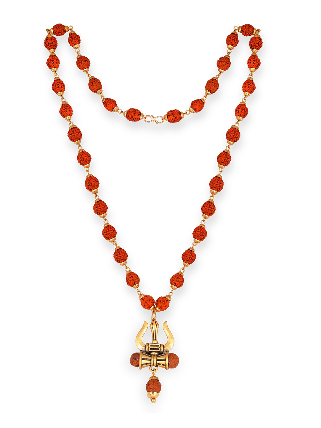 Vighnaharta God-Plated Rudraksha Trishul Damru Pendant Chain
