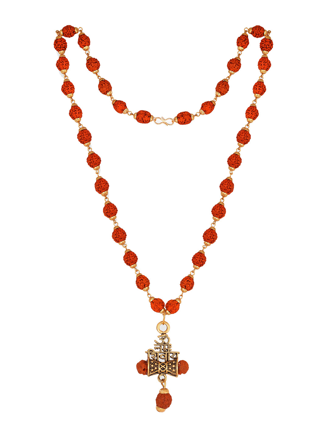 Vighnaharta Men Gold-Plated Rudraksha trishul Damru om Nam Shiv mala Pendant