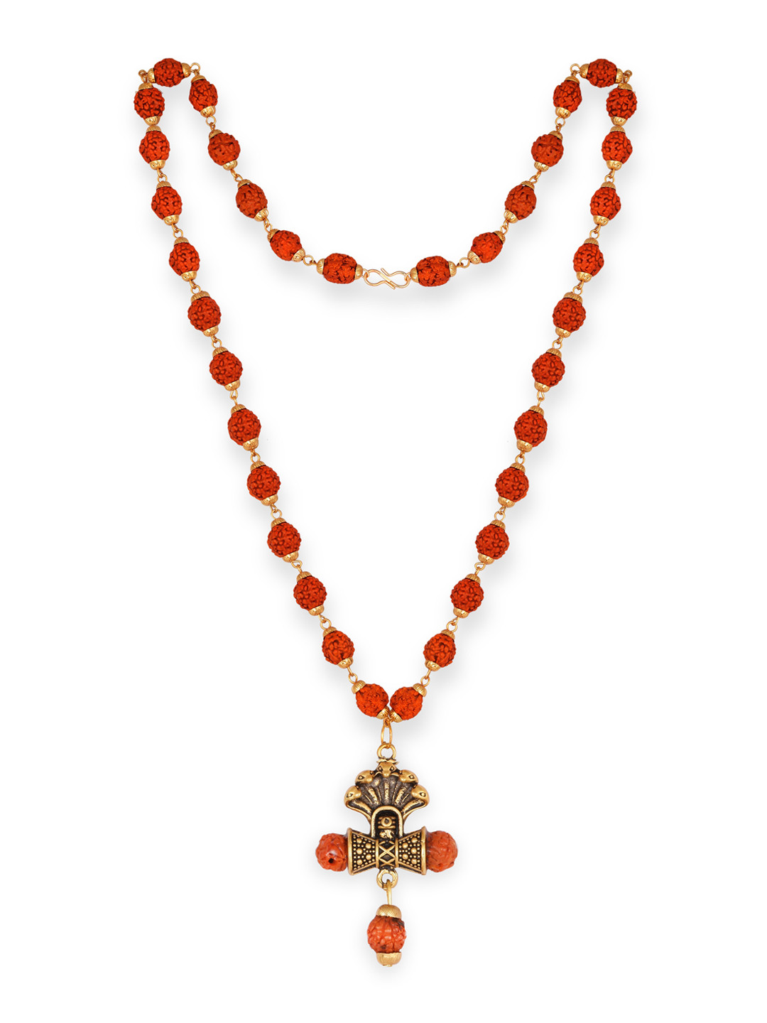 Vighnaharta Men Gold-Plated Rudraksha Trishul Damru Shesh Naag Mala Pendant Chain