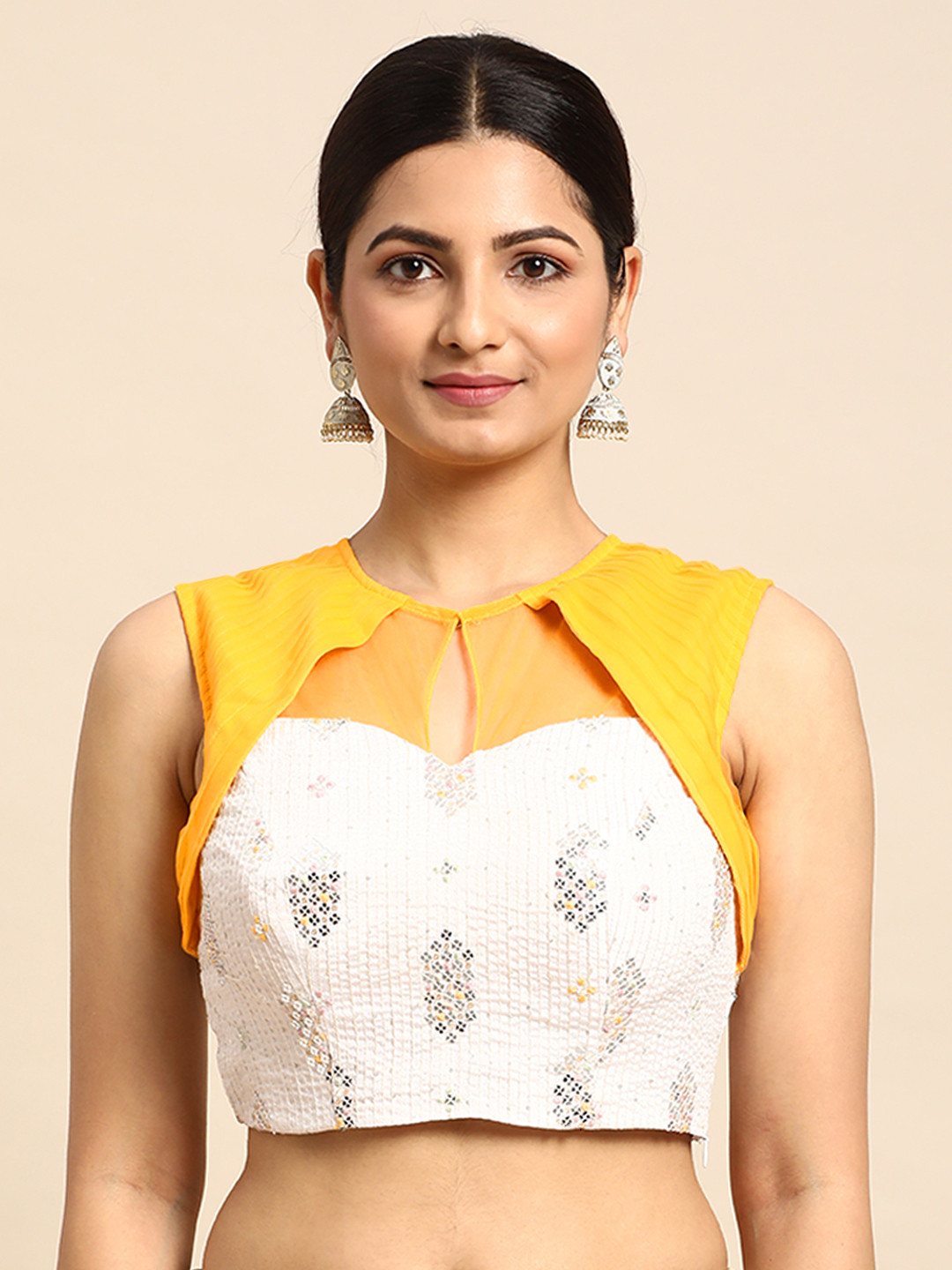 Ethnovog Embroidered Sequinned Chinon Ready To Wear Saree Blouse