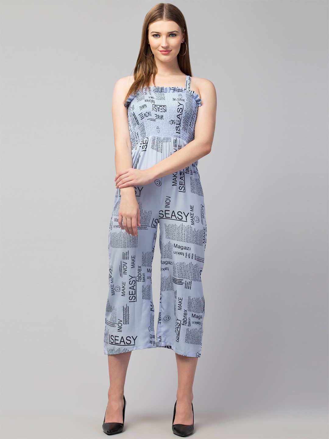 GLITO Typography Printed Shoulder Straps Basic Jumpsuit Comes With Shirt