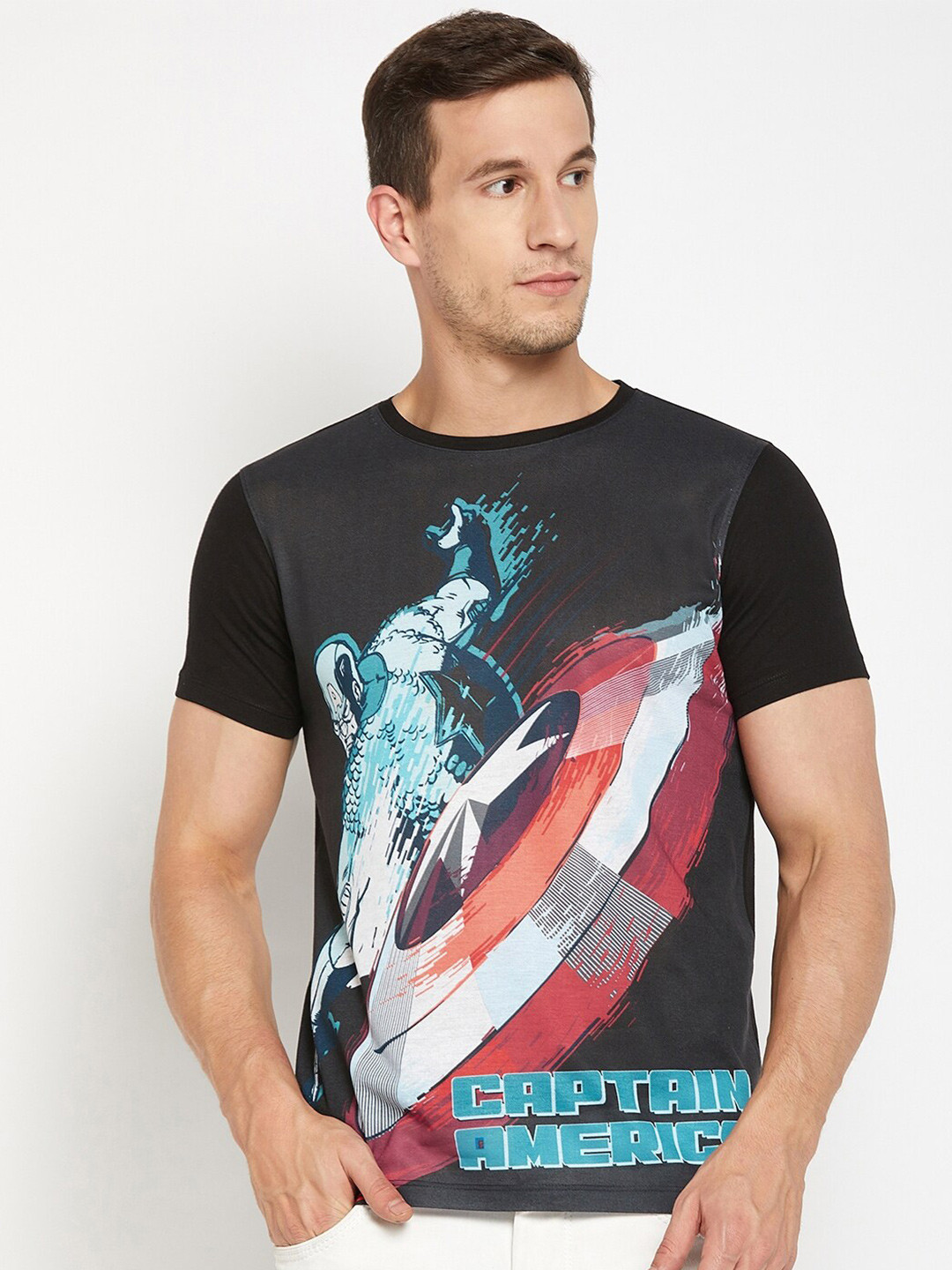 Wear Your Mind Captain America Printed Knitted T-Shirt