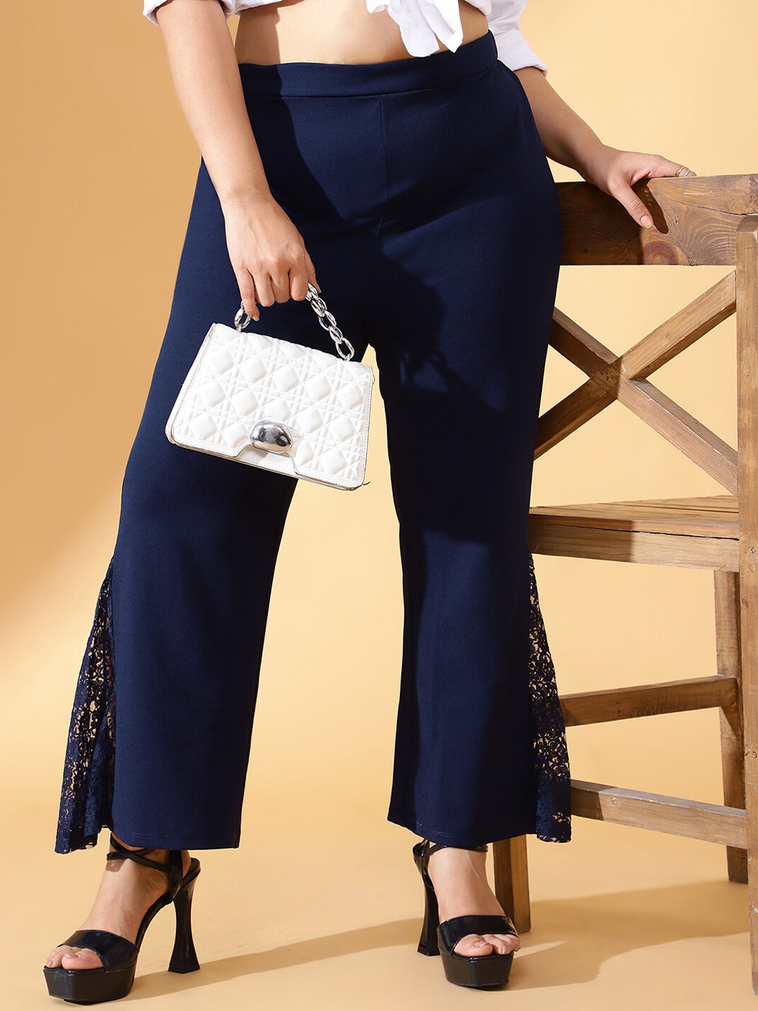 CURVE BY KASSUALLY Women Navy Blue Flared Parallel Trousers