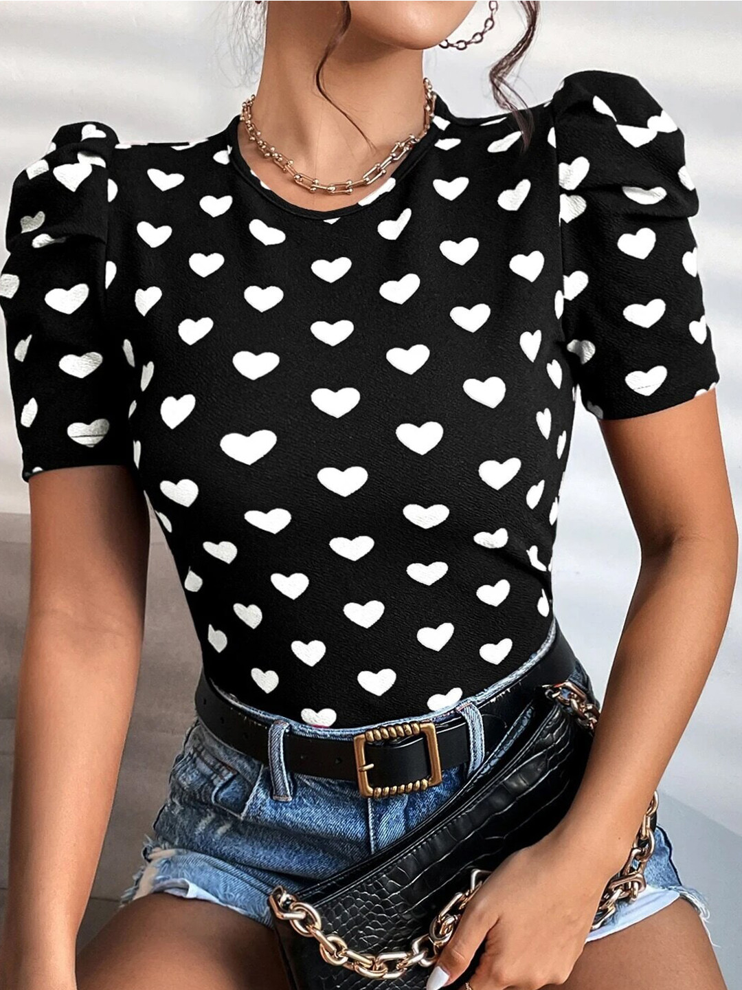 RAJOVATI White Polka Dot Print Cotton Top