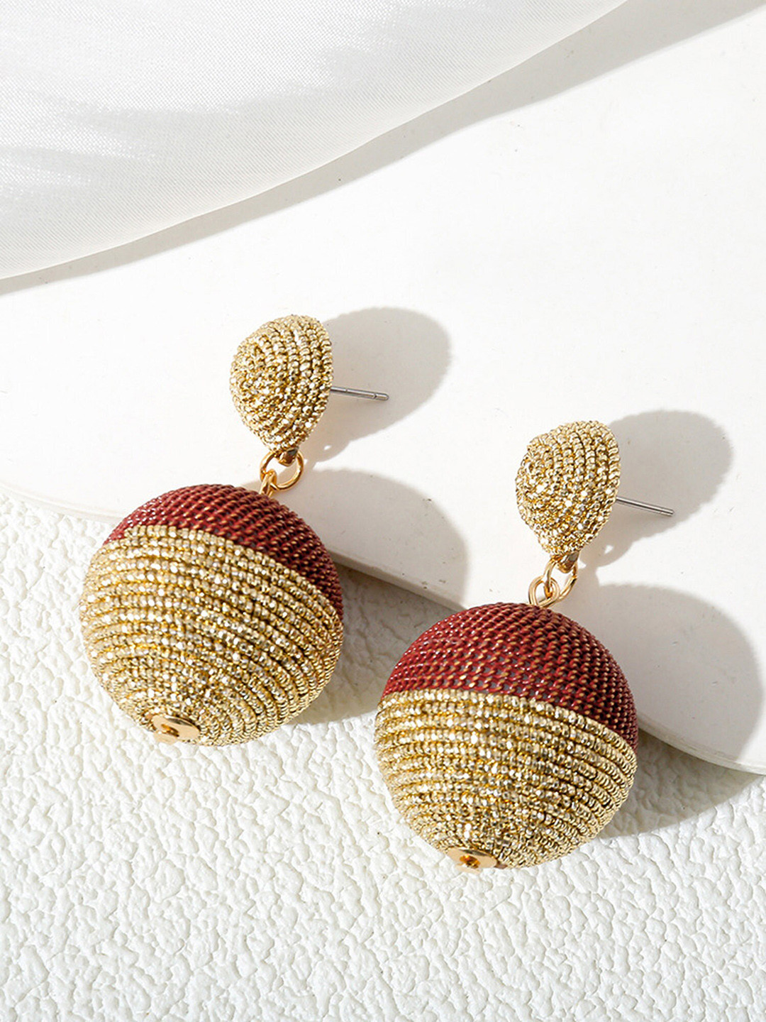 Bellofox Gold Plated Red Spherical Drop Earrings