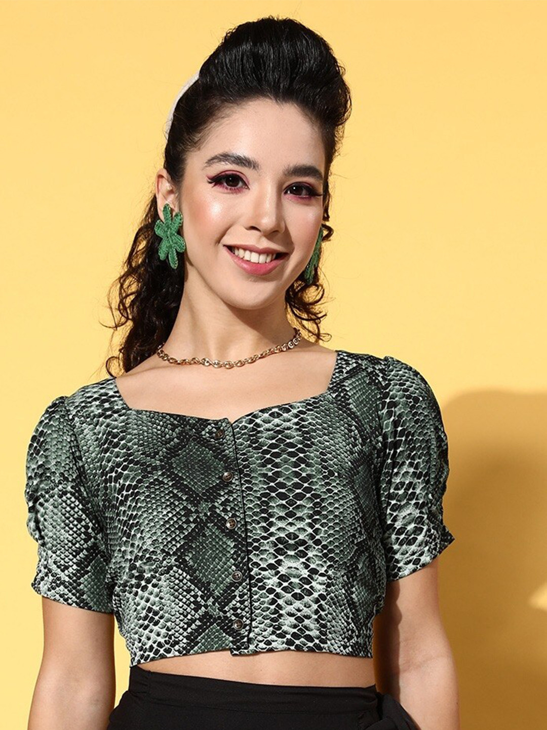 BAESD Animal Printed Crepe Crop Top