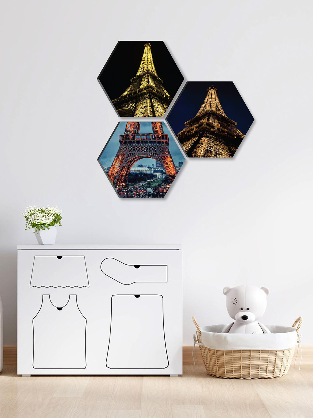 SAF Black & Orange 3 Pieces Building UV Textured Self adhesive Wall Art Painting