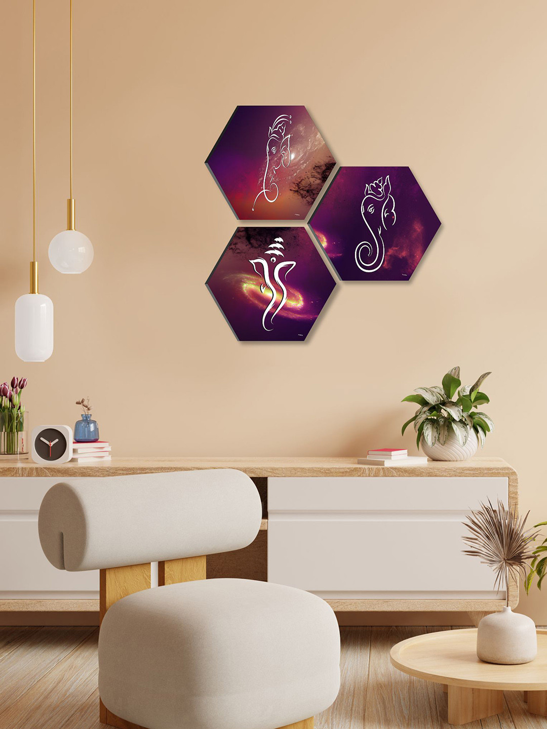 SAF Purple & Pink 3 Pieces Abstract Building Printed UV Coating Wall Painting