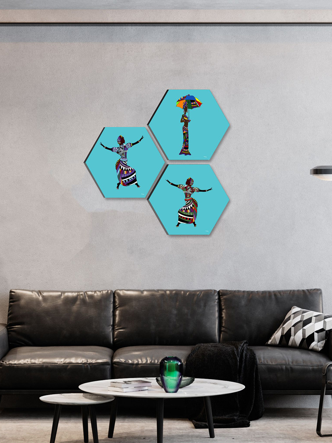 SAF Self Adhesive Paper 3 Piece Wall Hexagon Paintings Wall Art