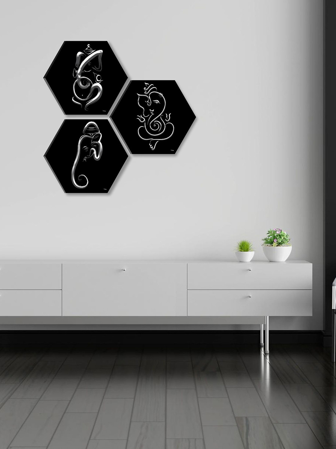 SAF Self Adhesive Paper 3 Piece Wall Hexagon Paintings Wall Art