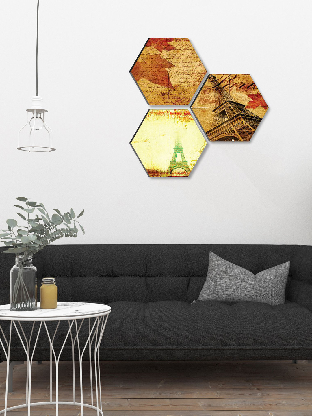 SAF Abstract Building Self adhesive Paper 3 Piece Wall Hexagon Paintings Wall Art