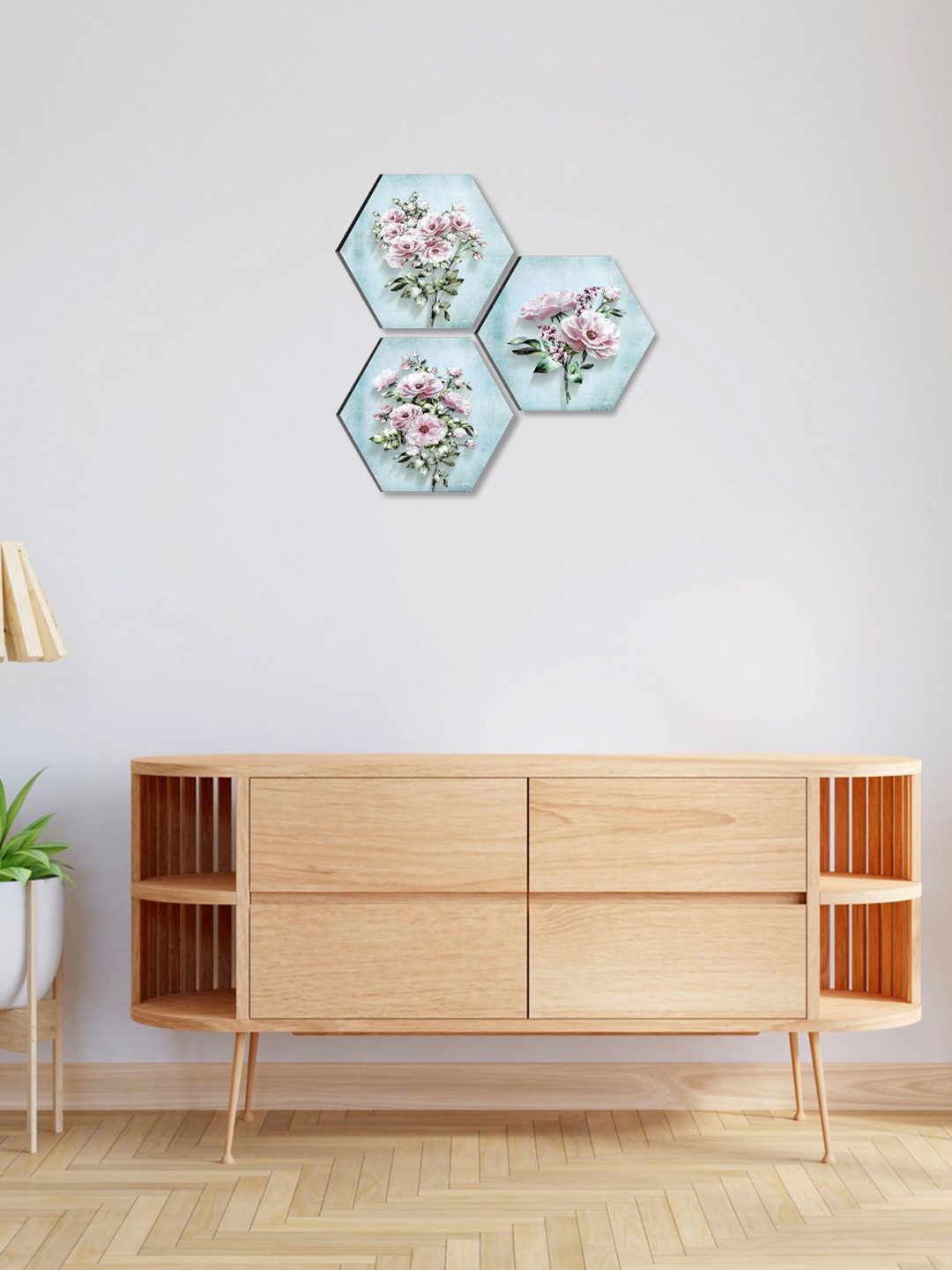 SAF Flower Paper 3 Piece Wall Hexagon Paintings Wall Art