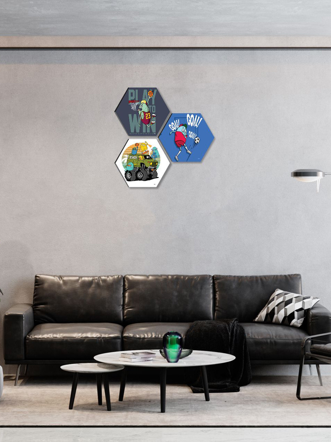 SAF Self Adhesive Paper 3 Piece Wall Hexagon Paintings Wall Art