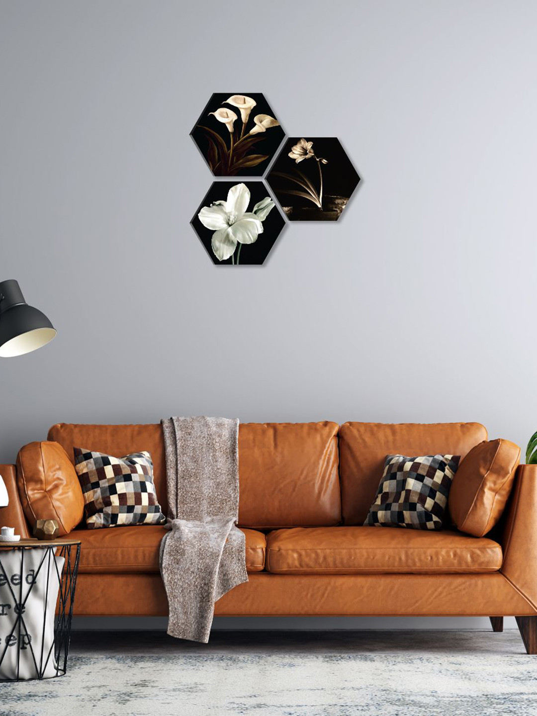 SAF Black & White 3 Pieces Flower Printed UV Coating Wall Art