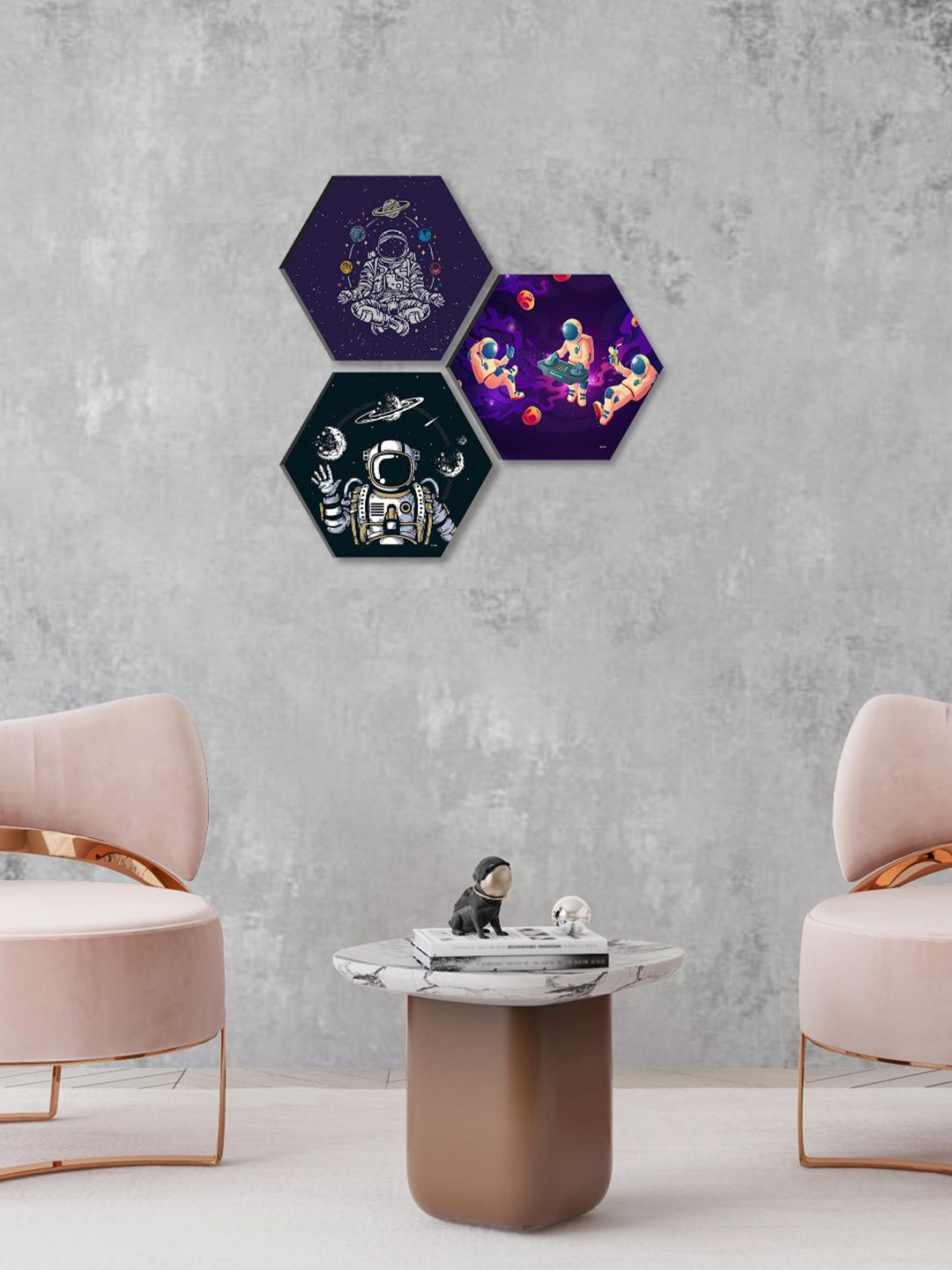SAF Paper 3 Pcs Wall Hexagon Paintings Wall Art - 8.25x9.50In