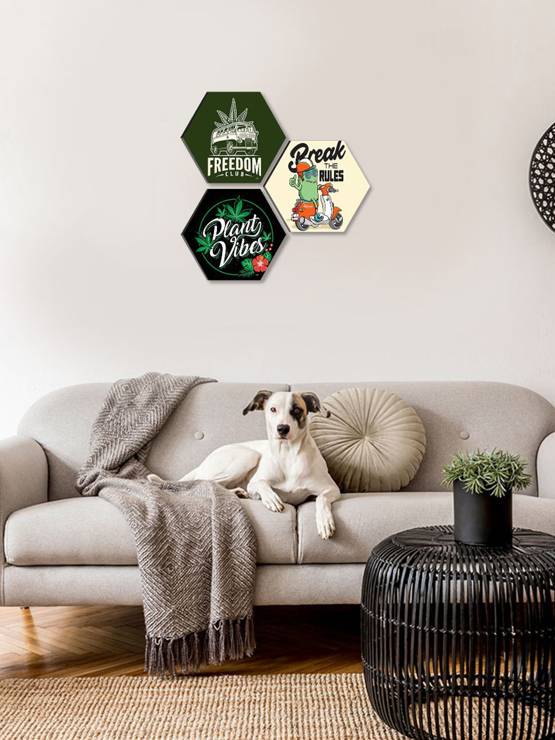 SAF Black & Green 3 Pieces Abstract Printed UV Coating Wall Art