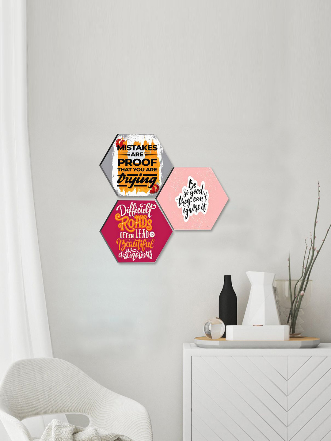 SAF Motivational Quotes Canvas 3 Piece Wall Hexagon Paintings Wall Art - 8.25 x 17 x 17 in