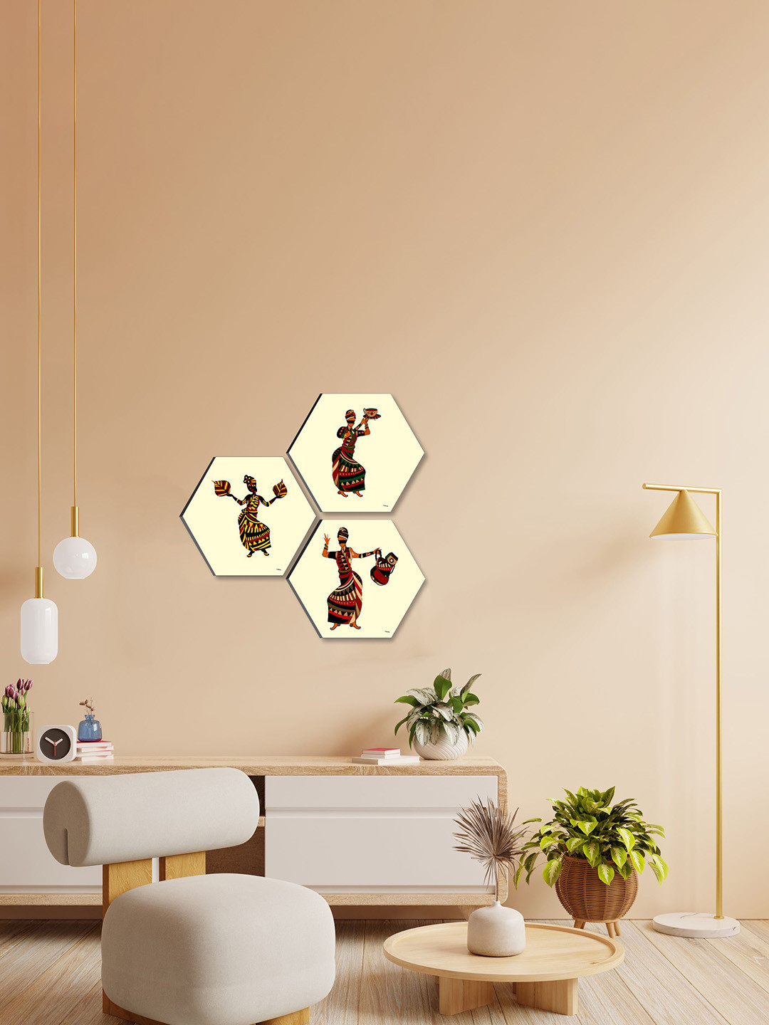 SAF Trible Art Paper 3 Piece Wall Square Paintings Wall Art - 17 x 17In