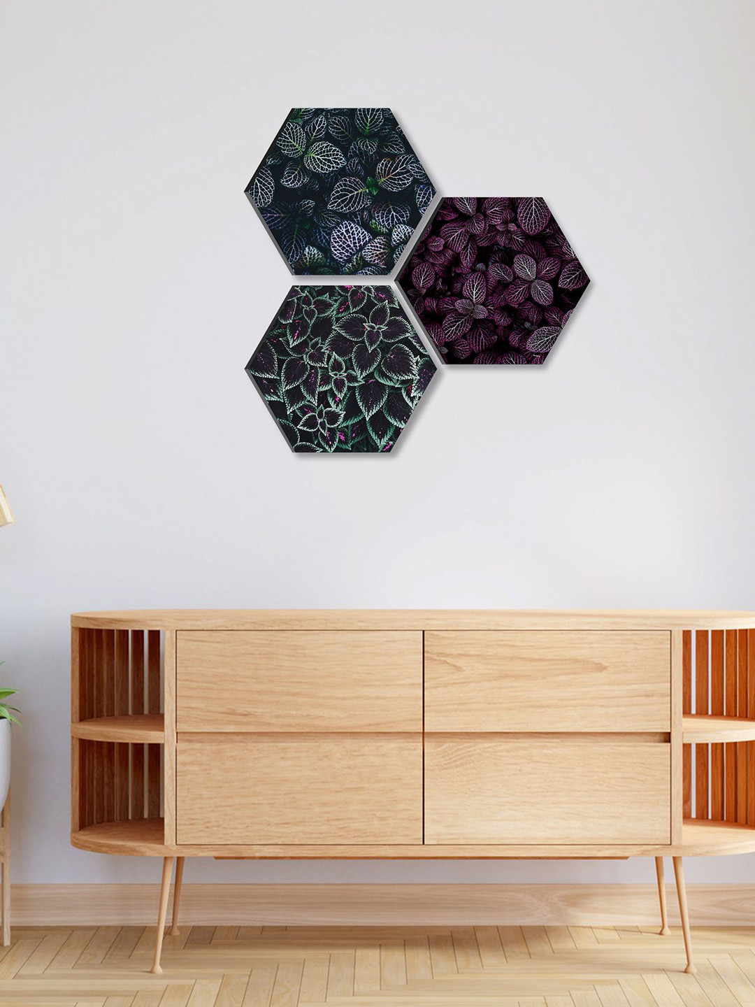 SAF Nature Art Canvas 3 Pcs Wall Hexagon Paintings Wall Art -16.9x16.9In
