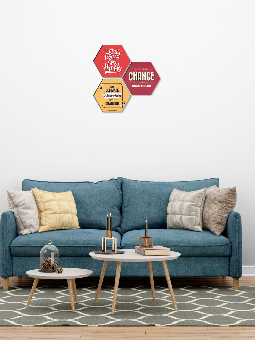 SAF Red 3 Pieces Motivational Quotes Hexagon UV Textured Self adhesive Wall Art