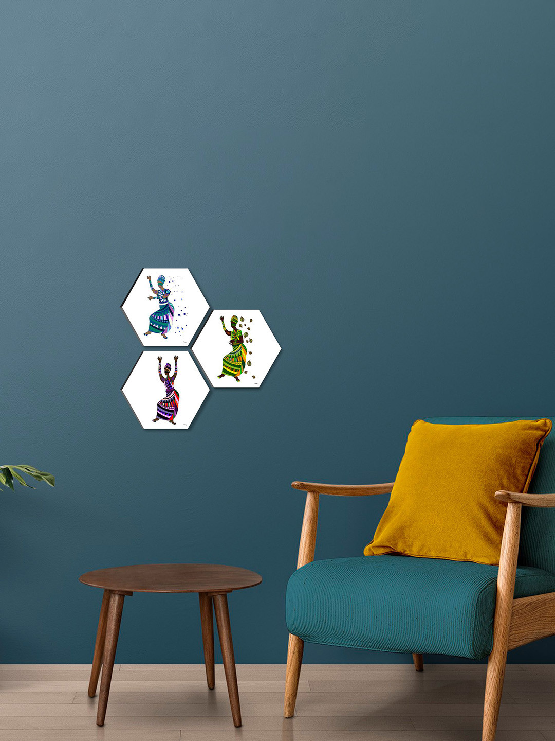 SAF White 3 Pieces Hexagon Abstract Wall Art