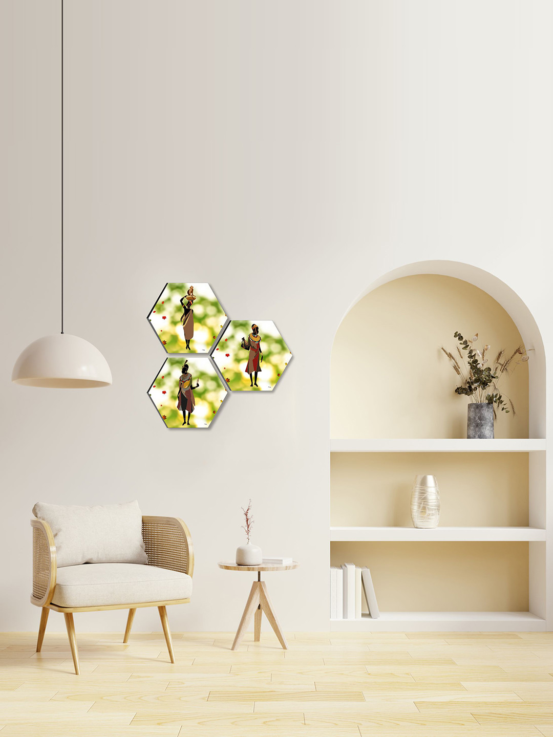 SAF Green & Brown 3 Pieces Trible Art Painted Wall Arts