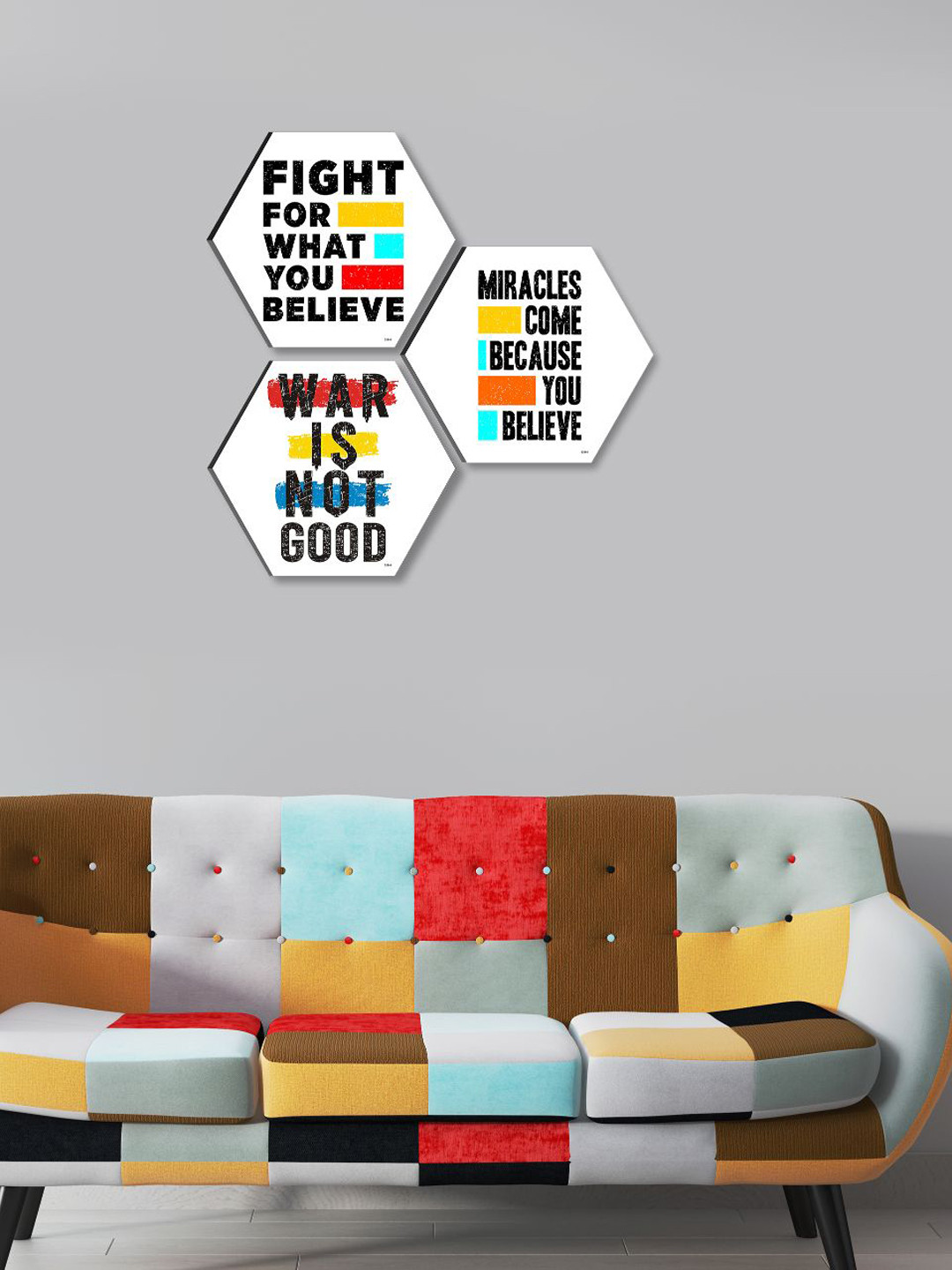 SAF Quotes White Paper 3 Pcs Wall Living Room Hexagon Paintings Wall Art -16.93 x 16.93In