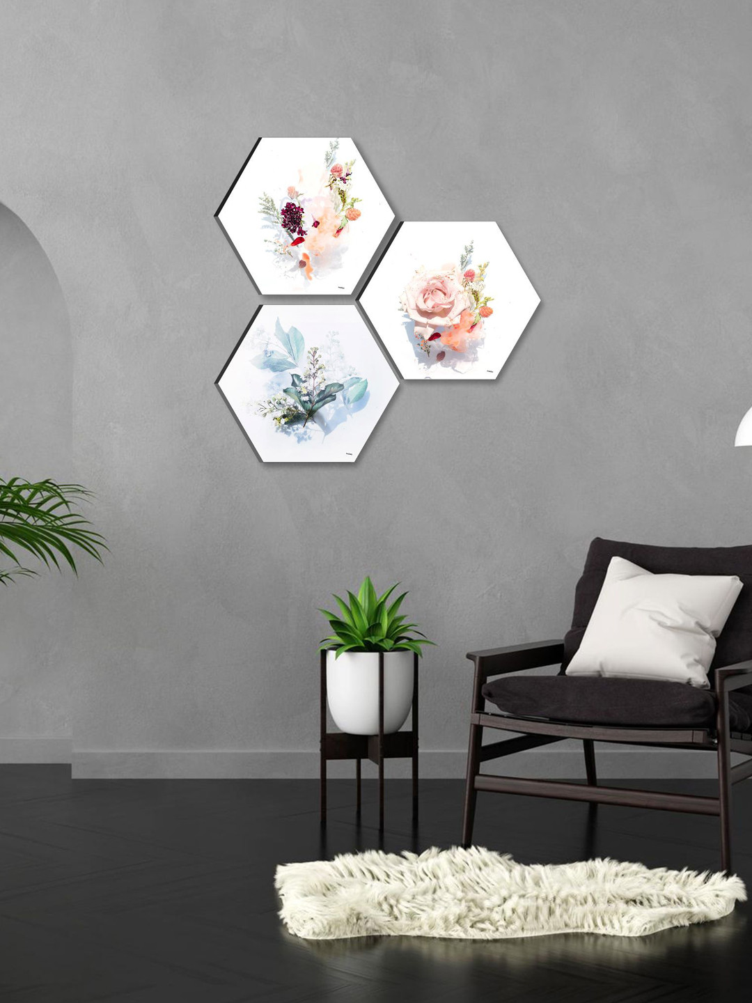 SAF White & Pink 3 Pieces Preety Flower Wall Arts