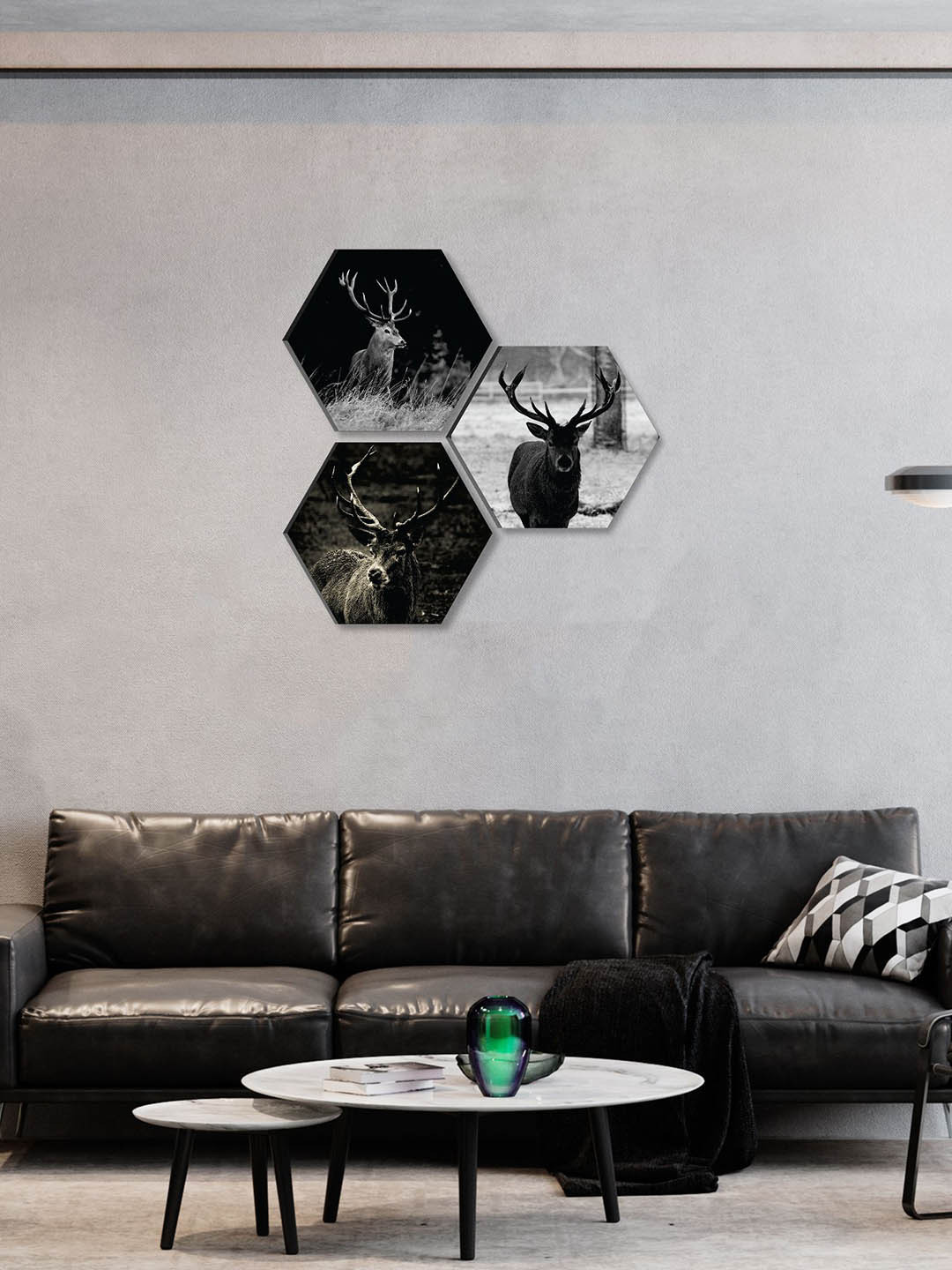 SAF Grey & Black 3 Pieces Wild Animal Painted Wall Arts