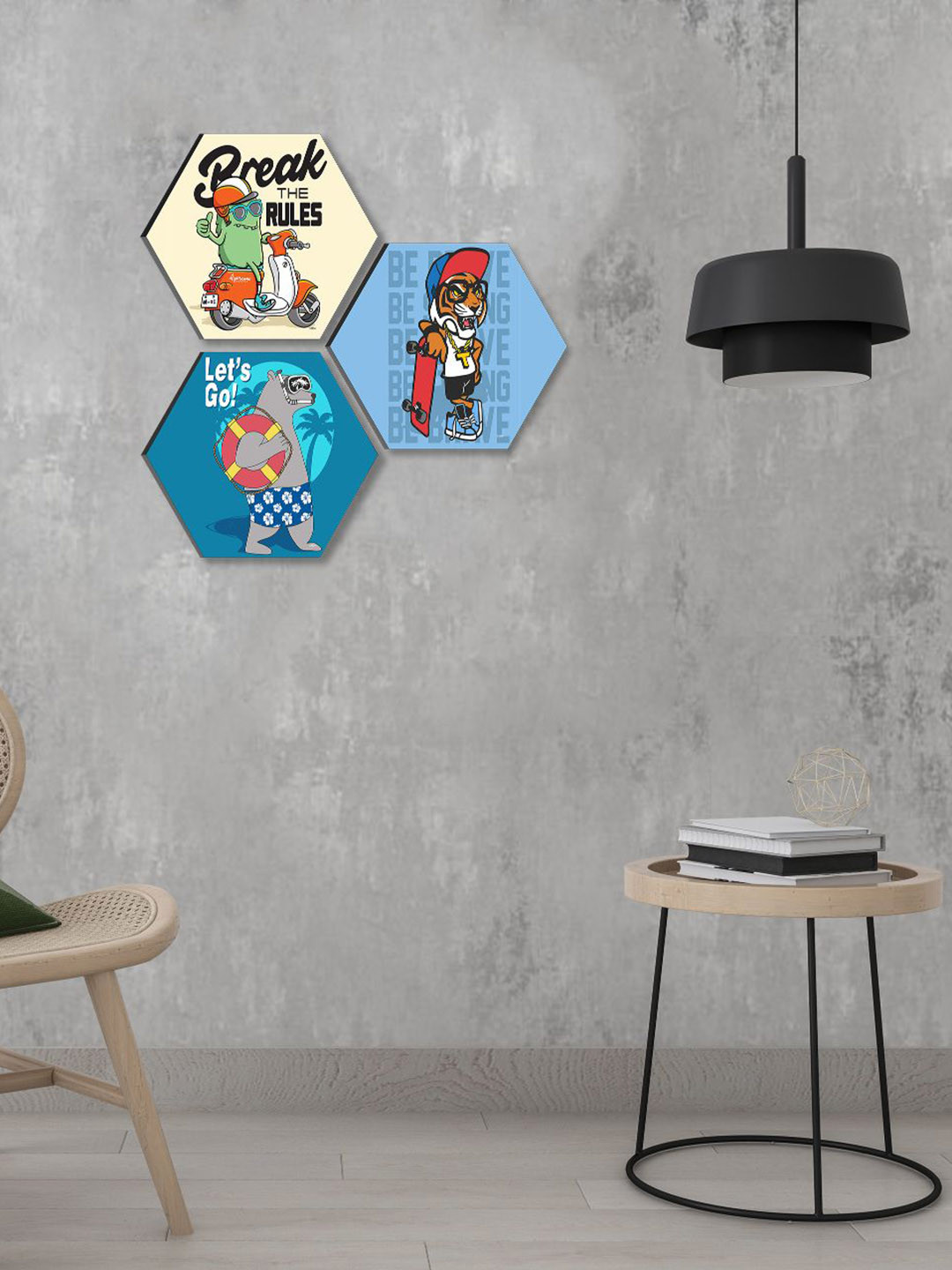 SAF Canvas 3 Piece Wall Hexagon Paintings Wall Art -17 x 17 In