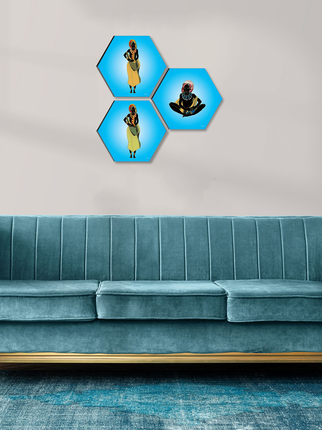 SAF Trible Paper 3 Piece Wall Triangle Paintings Wall Art - 17 x 17In