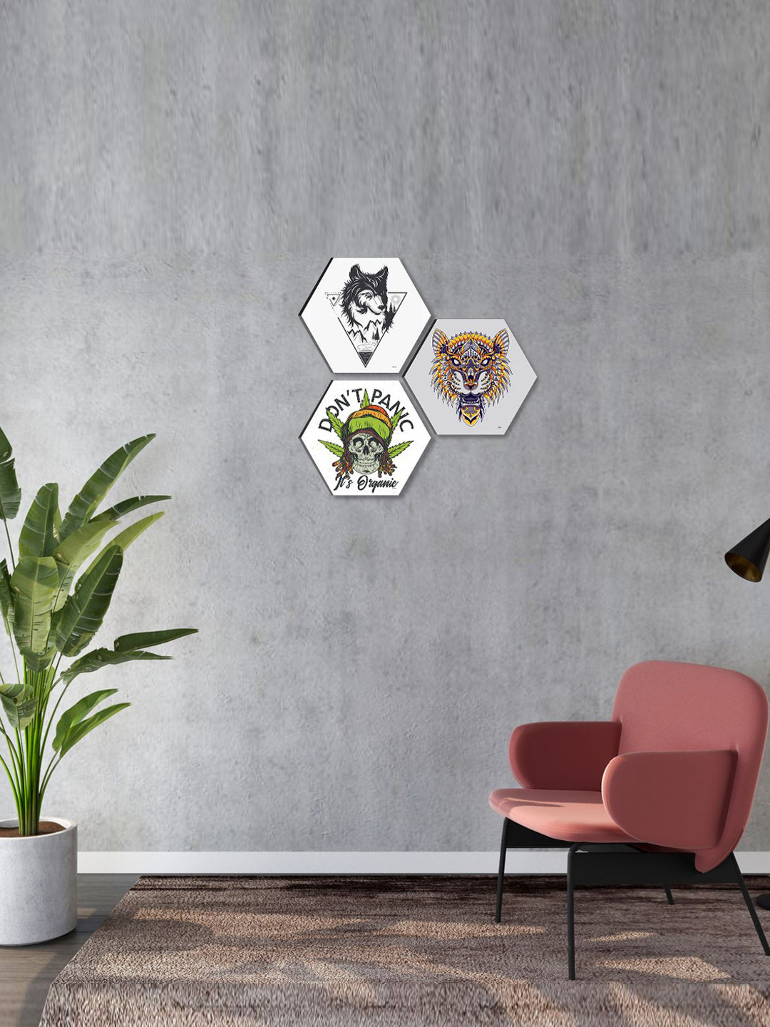 SAF Shape Paper 3 Piece Wall Hexagon Paintings Wall Art -17 x 17 In