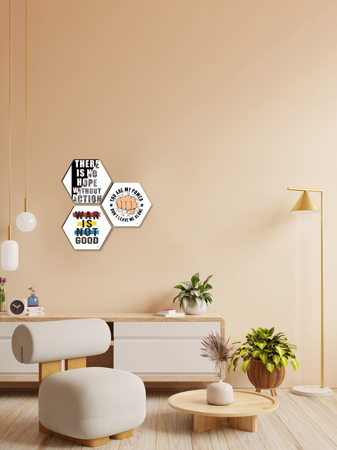 SAF Quotes Multi Paper 3 Pcs Wall Living Room Hexagon Paintings Wall Art -16.93 x 16.93In