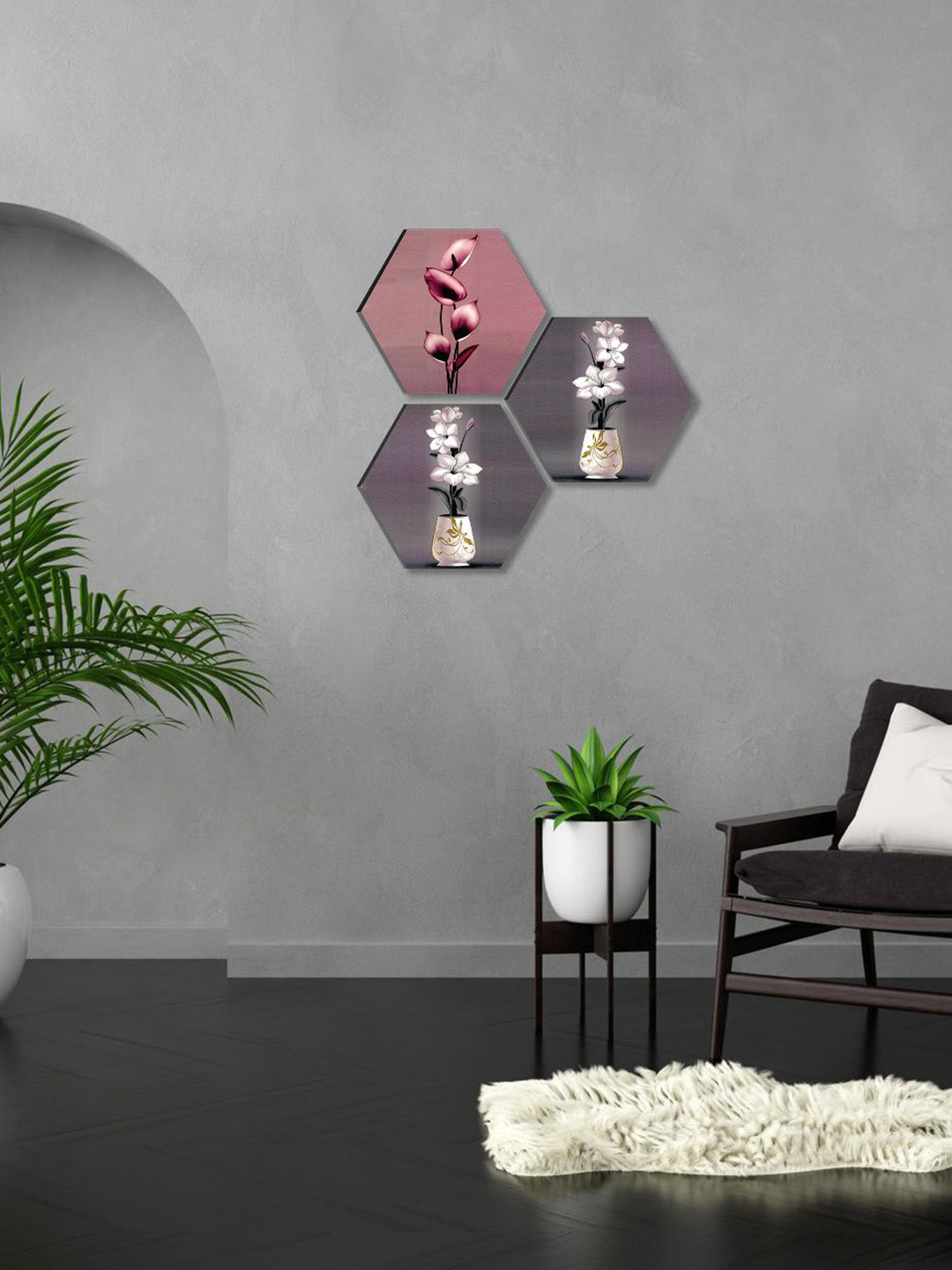 SAF Flower Pot Paper Wall Hexagon Paintings Wall Art -17 x 17 In