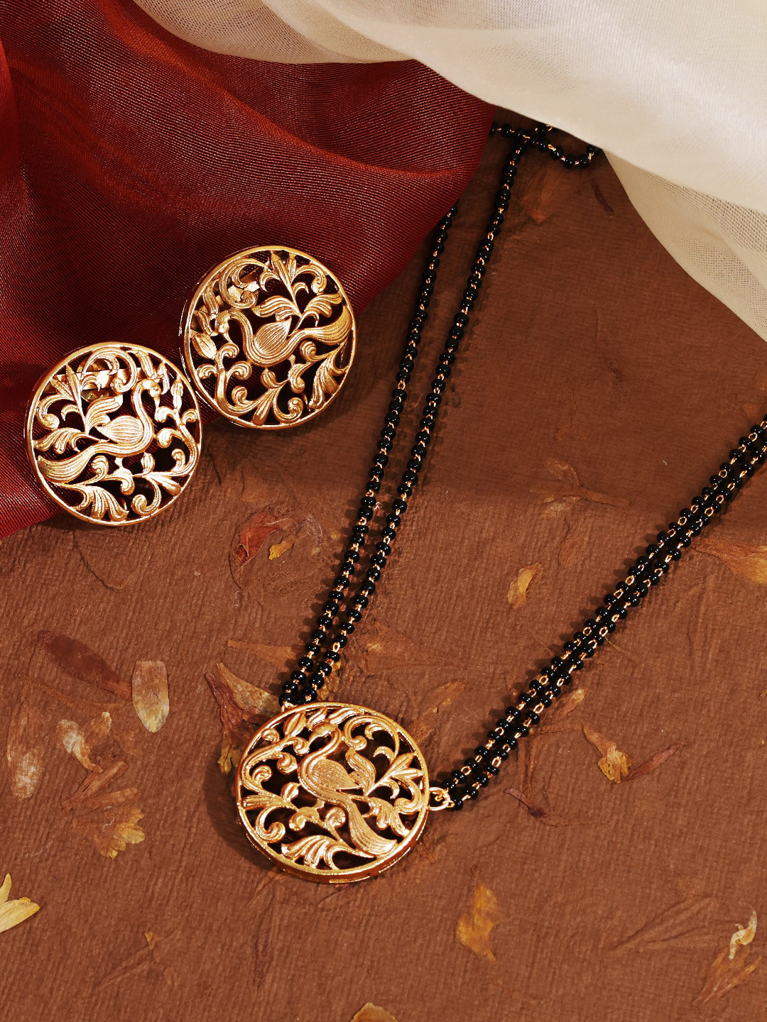 ABDESIGNS Gold-Plated Beaded Mangalsutra With Earrings