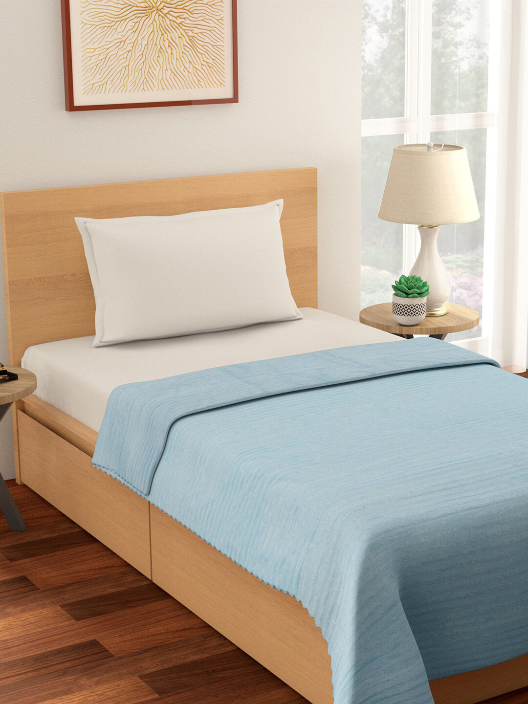 Living scapes by Pantaloons Blue & White Striped Mild Winter 233 GSM Single Bed Blanket