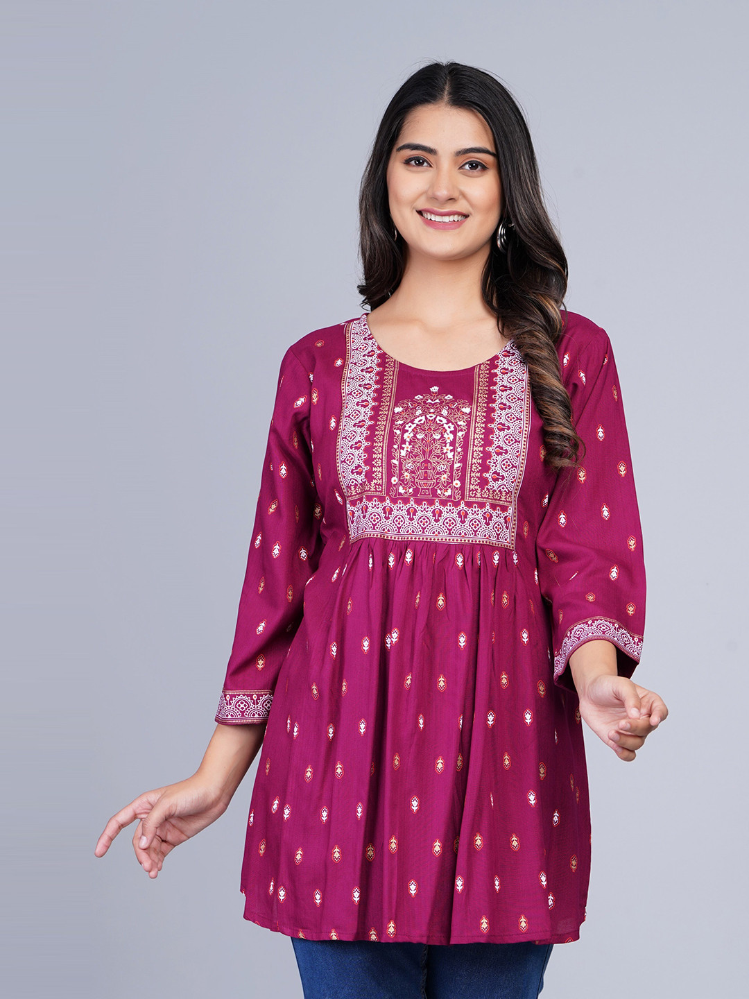 SkyaSia Ethnic Printed Tunic With Gathers In The Front