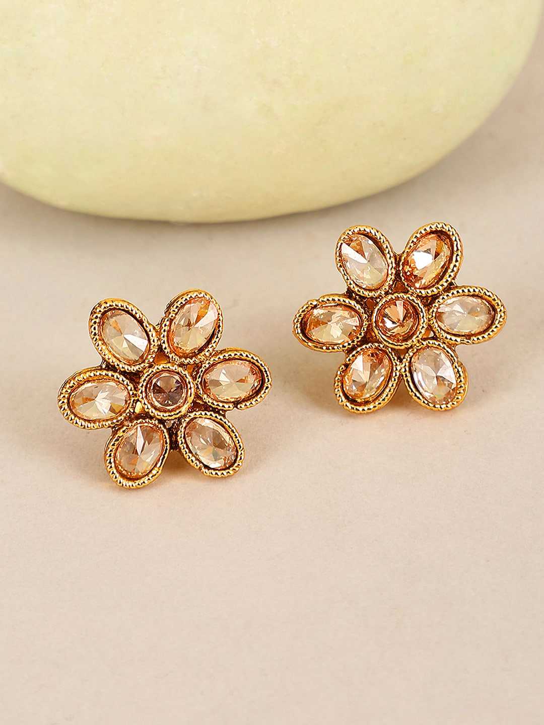 Bhana Fashion Gold Plated Floral American Diamond Studs Earrings